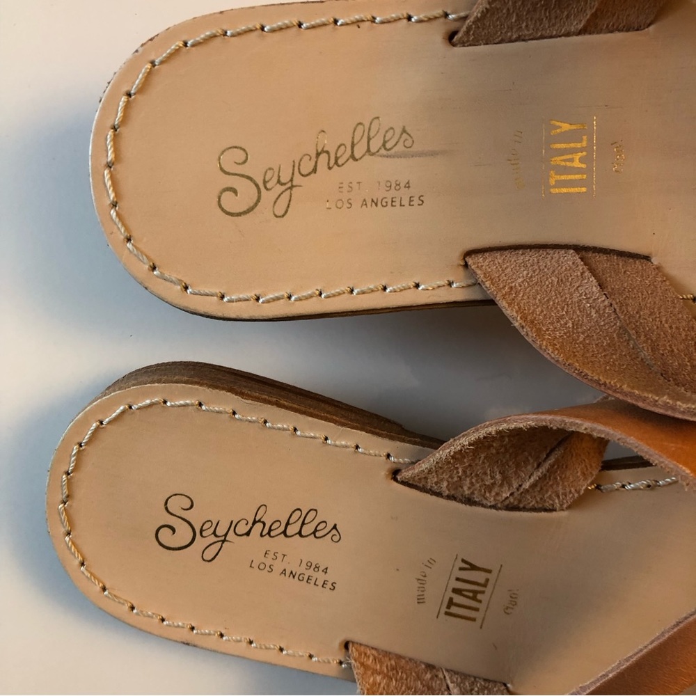 **NO SIZE TAGS* SEYCHELLES Tan Unisex Toe Strap Flat Women’s Multi Strap Sandals - Picture 2 of 7